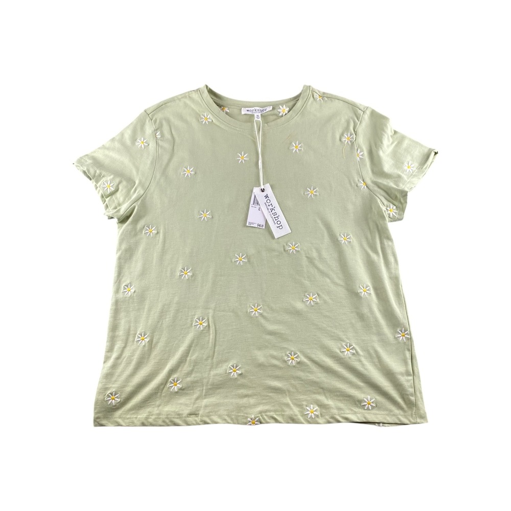 Workshop‎ Republic Clothing Daisy Embroidered Sage Green T Shirt Womens XL